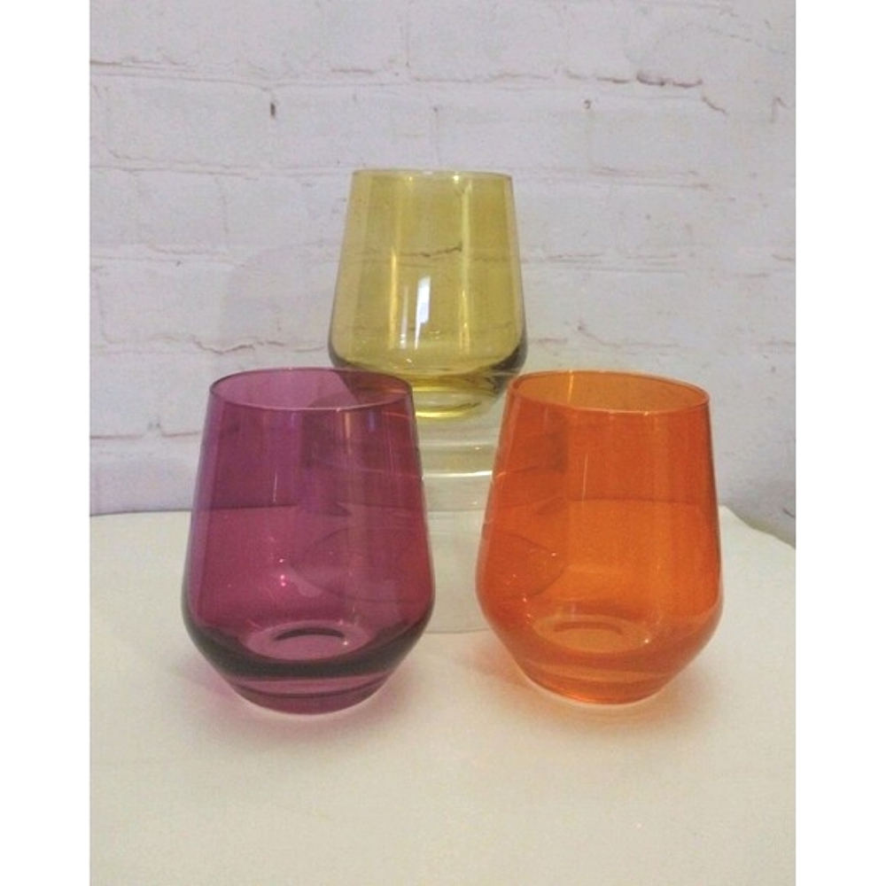 Lenox Tuscany Harvest Stemless Wine Glasses Tumblers Orange Yellow Purple Pink